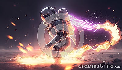 astronaut elemental powers, digital art illustration, Generative AI Cartoon Illustration