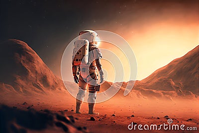 Astronaut exploring mars Stock Photo