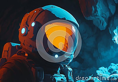 An astronaut exploring outer space through a tunnel using stock (AI). Stock Photo