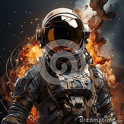 astronaut in explosion firer background abstract design space and exploration universe Stock Photo