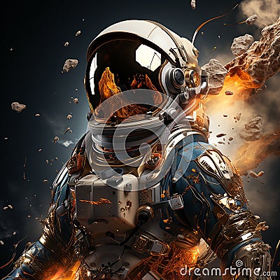 astronaut in explosion firer background abstract design space and exploration universe Stock Photo