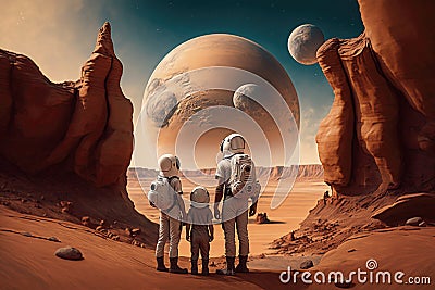 Holidaying in planet Mars. Digital illustration created using Generative AI Cartoon Illustration