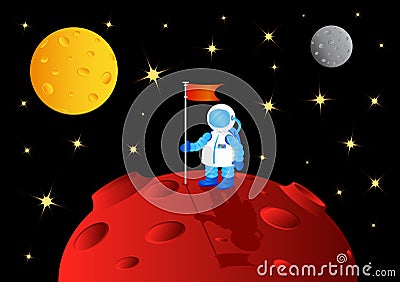 Astronaut with flag Vector Illustration