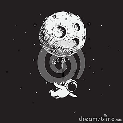 Astronaut flies with a moon Vector Illustration