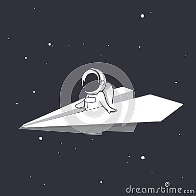 An astronaut flies on a paper airplane Vector Illustration