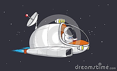 Astronaut flies on starship Vector Illustration