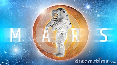Astronaut float in outer space over of the planet Mars on the background. Elements of this image furnished by NASA. Stock Photo