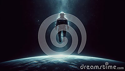 Astronaut Floating Above Earth Stock Photo