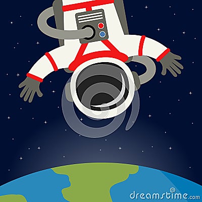 Astronaut Floating with Earth Background Vector Illustration