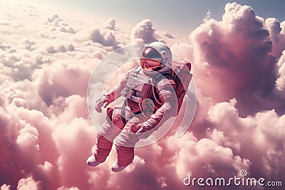 Astronaut floating pink clouds fiction. Generate Ai Stock Photo