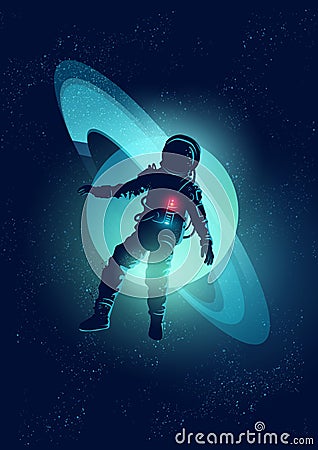 Astronaut Floating In Space Vector Illustration