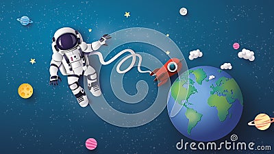 Astronaut floating in the stratosphere . Vector Illustration