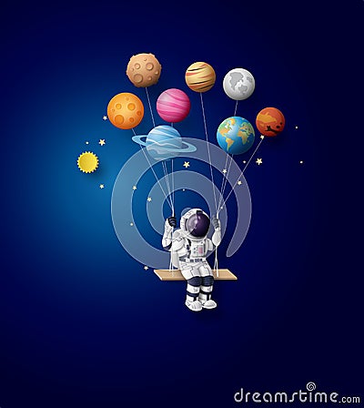 Astronaut floating in the stratosphere . Vector Illustration