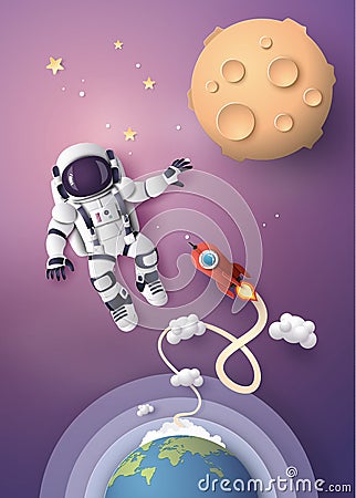 Astronaut floating in the stratosphere . Vector Illustration