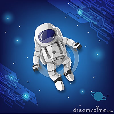 Astronaut boy aimlessly Space flight. Vector Illustration