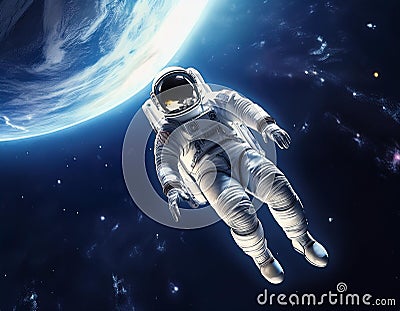Astronaut Floating Weightlessly in Deep Space Stock Photo