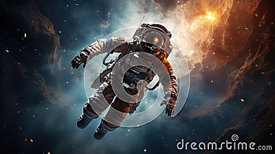 Astronaut floating in zero gravity outside a space station Stock Photo