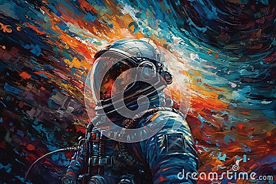 An astronaut floats in the void of space - Generative AI Stock Photo