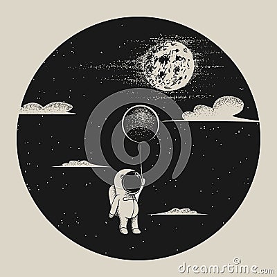 Astronaut fly to moon Vector Illustration