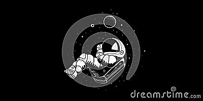 Astronaut flying in cosmos vector illustration. Funny spaceman hand drawn Vector Illustration