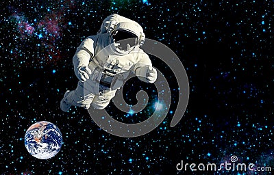 Astronaut flying in outer space.stars tourism. Stock Photo