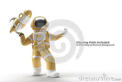 Astronaut Flying Rocket Pen Tool Created Clipping Path Included in JPEG Easy to Composite Stock Photo