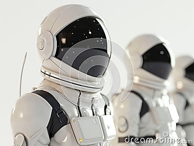Astronaut in front of a group of astronauts. 3D rendering Generative AI Cartoon Illustration