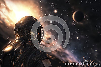 Astronaut Gazing at Distant Planets Stock Photo