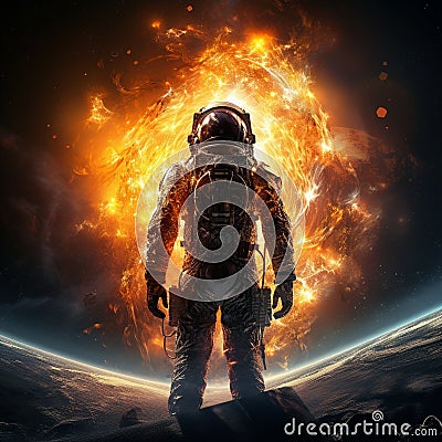 Astronaut gazing at mesmerizing sunspot patterns on the sun Stock Photo