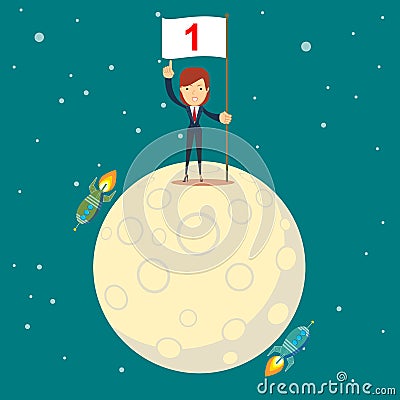 Astronaut girl moon landing Vector Illustration