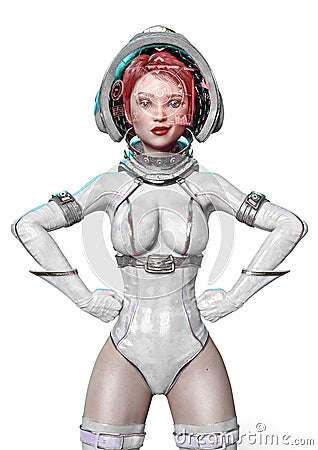 Astronaut girl vintage doing a super power pose on white background Cartoon Illustration