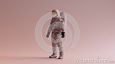 Astronaut with Gold Visor and White Helmet Spacesuit With Warm Background with Neutral Diffused Side Lighting Left Quarter View Cartoon Illustration