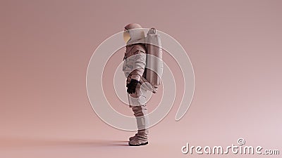 Astronaut with Gold Visor and White Helmet Spacesuit With Warm Background with Neutral Diffused Side Lighting Left View Cartoon Illustration