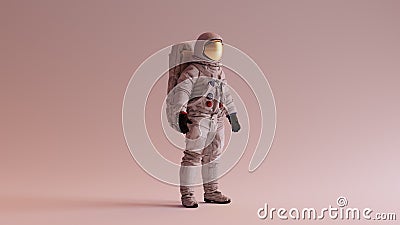 Astronaut with Gold Visor and White Helmet Spacesuit With Warm Background with Neutral Diffused Side Lighting Right Quarter View Cartoon Illustration