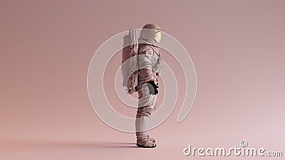 Astronaut with Gold Visor and White Helmet Spacesuit With Warm Background with Neutral Diffused Side Lighting Right View Retro Cartoon Illustration