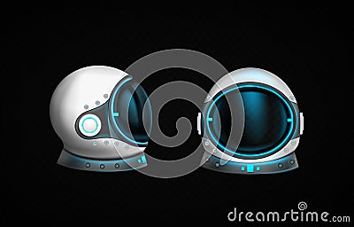 Astronaut helmet with clear glass and blue light Vector Illustration