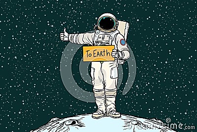 Astronaut hitch rides on Earth Vector Illustration