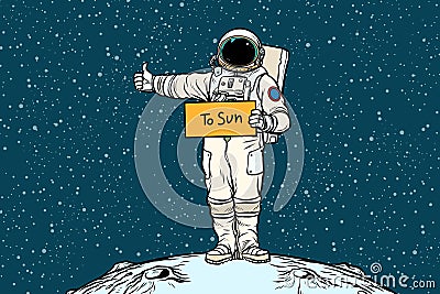 Astronaut hitchhiker rides in the Sun Vector Illustration