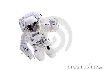 Astronaut with a jetpack isolated on white background with copy space, Elements of this image are furnished by NASA Stock Photo