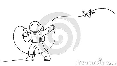 Astronaut logo one continuous line drawing Vector Vector Illustration