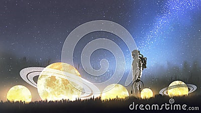 Astronaut looking at stars Cartoon Illustration