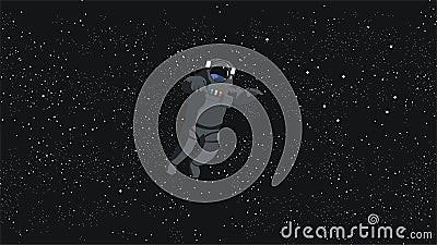 Astronaut lost in the outer space. Stars on the background Cartoon Illustration
