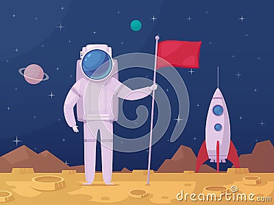 Astronaut Lunar Surface Cartoon Icon Vector Illustration