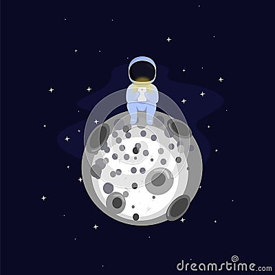 Astronaut on the Moon Cartoon Illustration