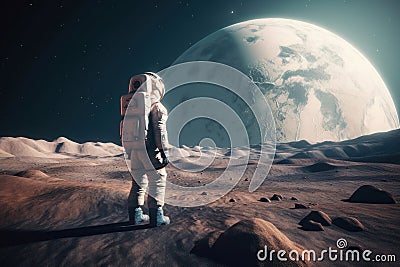 Astronaut moon looking space. Generate Ai Stock Photo