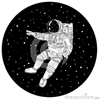 Astronaut in outer space black and white illustration Vector Illustration