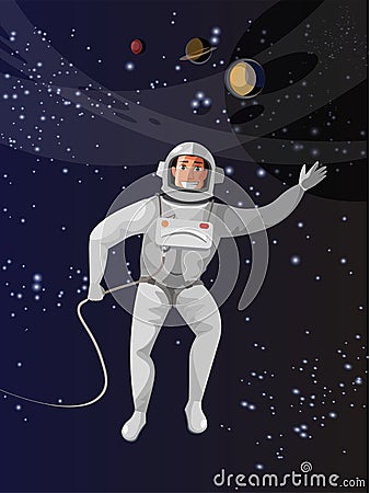Astronaut in outer space flat vector illustration Vector Illustration
