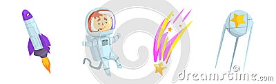 Astronaut Outer Space Object and Attribute Vector Set Vector Illustration