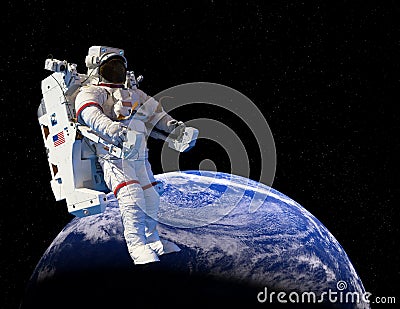 Astronaut, Outer Space Walk, Earth Stock Photo