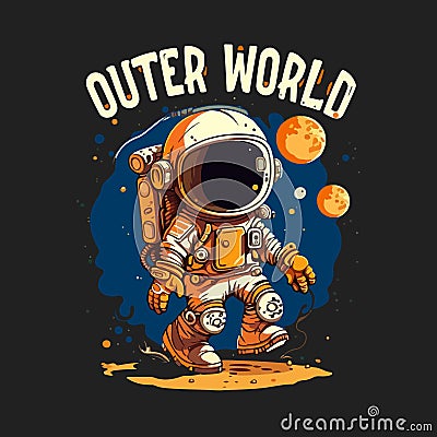 Astronaut outer world in space t-shirt design Vector Illustration